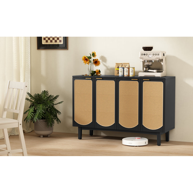 Adasynn 48 Sideboard Buffet Cabinet with 4 Rattan Doors Bay Isle Home Color Black